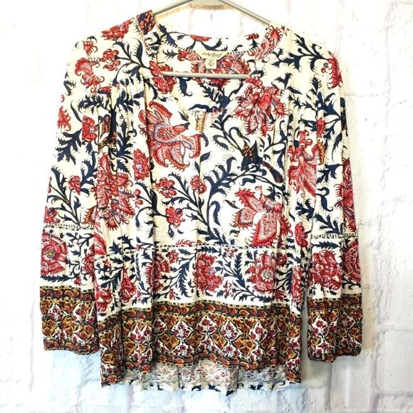 LUCKY BRAND Floral Flowy V-neck Boho Top XS - Picture 1 of 6